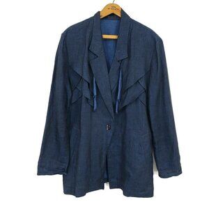 Vtg Susanna Beverly Hills Linen Blazer Womens Medium Oversized Blue Jacket
